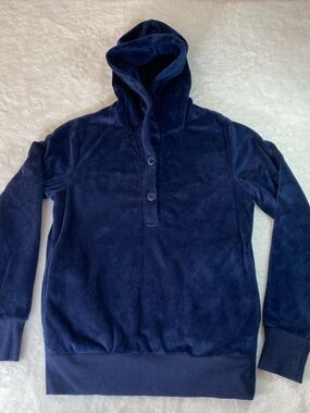 Daniel Buchler New York Men's Navy Blue Plush Fleece Hoodie Snap Neck Large